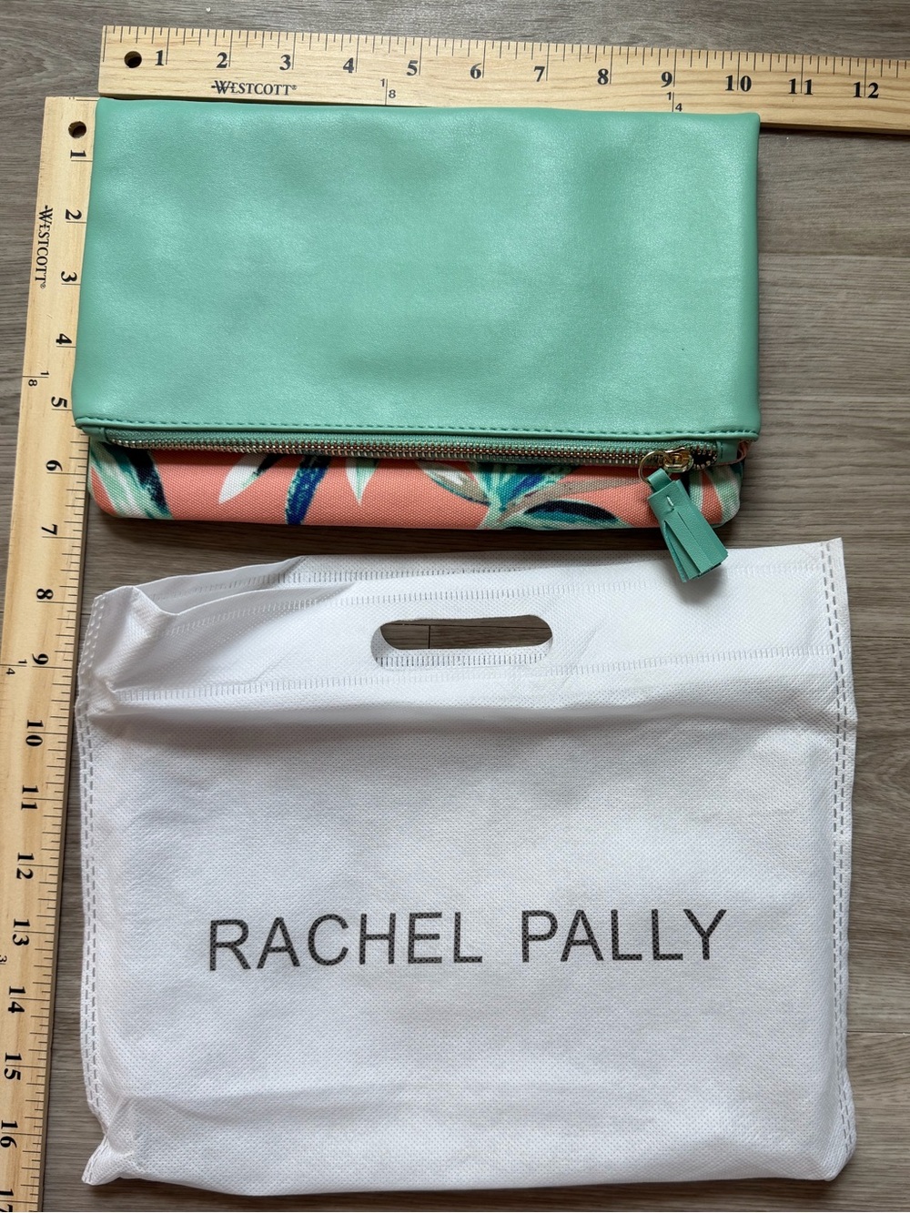 Rachel Pally Mint & Coral Fold-Over Clutch with Tropical Print